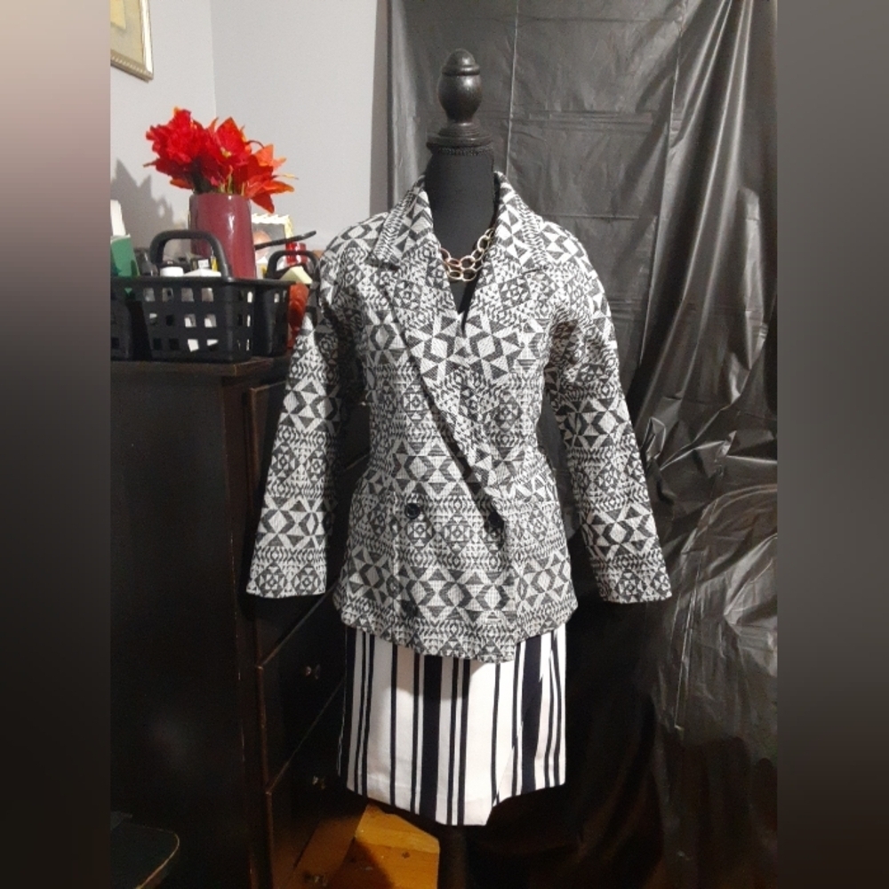 Gap Womens Coat Jacket Button Up Gray Black Print Size Small